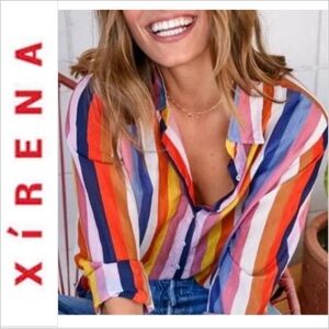 Xirena Beau Shirt Aventine Button Down Striped Silk Cotton Blouse XS